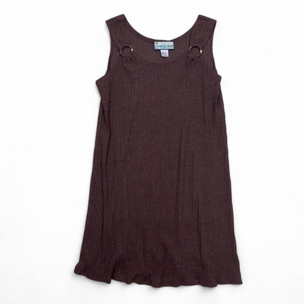 Vintage Portocruz Brown‎ Sheer Dress Y2K Coverup Beach Boho Mini Medium